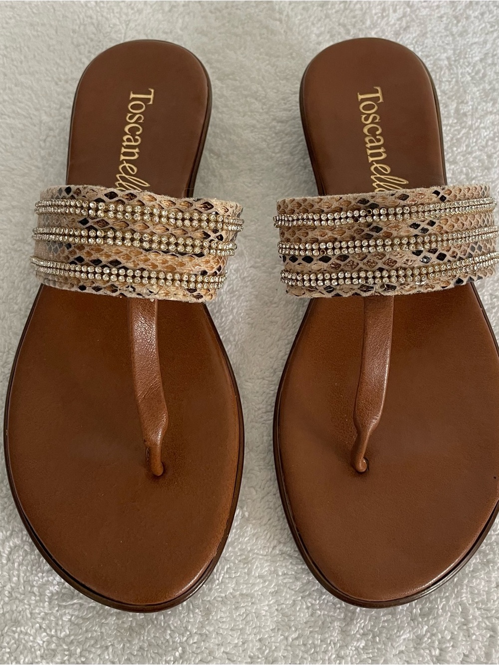 Toscanella Lida Brown Embellished Snakeskin Leather Sandals Women Size 8 1/2